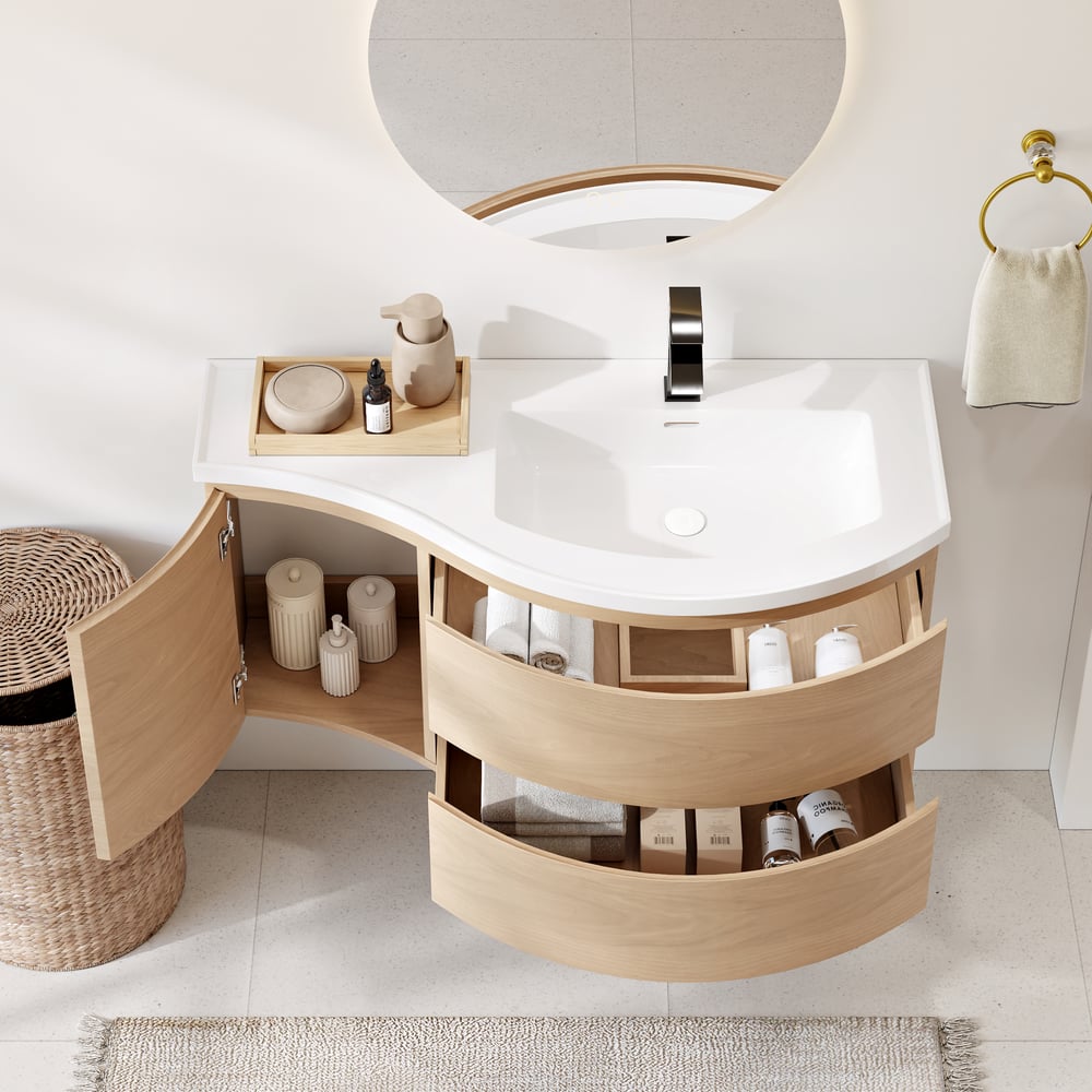 35" Floating Single Curved Bathroom Vanity with Sink & Storage