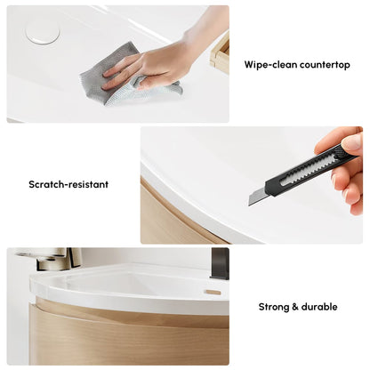 35" Floating Single Curved Bathroom Vanity with Sink & Storage