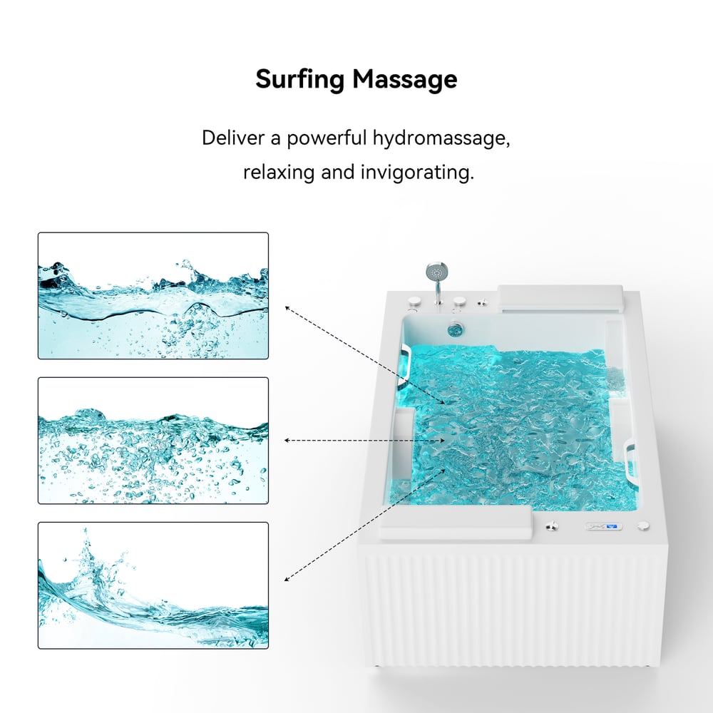 67" 2-Person Whirlpool Bathtub with  33 Massage Jets & 2 LED Waterfall Pillow & Thermostatic Control