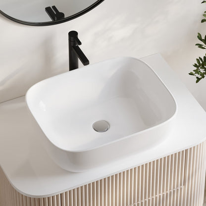 31.5" Whitewash Fluted Bathroom Vanity with Vessel Sink – Wall-Mounted Floating Design