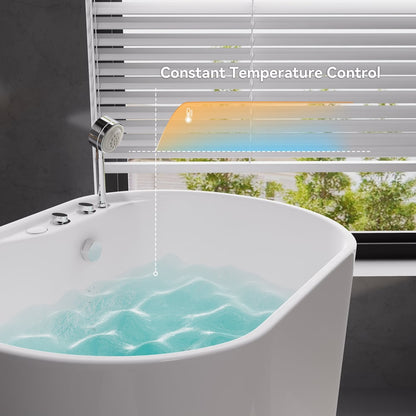 39" Compact Deep Oval Acrylic Whirlpool Bathtub with Massage Jets & Thermostatic Control