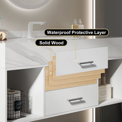 Modern 35.4" Floating Single Bathroom Vanity with Sink, Sintered Stone Top