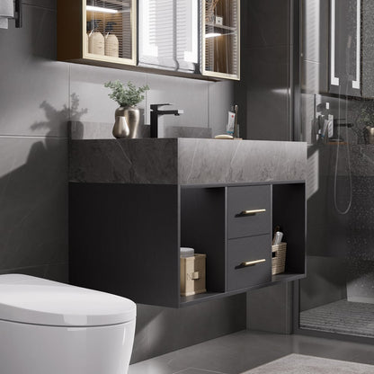 Modern 35.4" Floating Single Bathroom Vanity with Sink, Sintered Stone Top