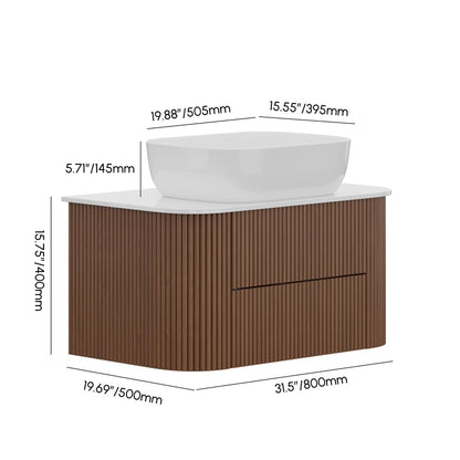 31.5" Fluted Bathroom Vanity Set Walnut Floating Bathroom Vanity with Vessel Sink