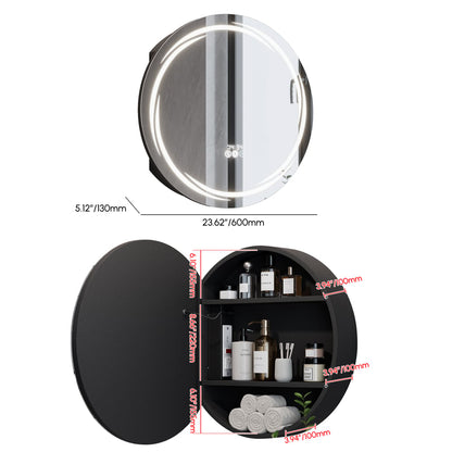Floating Curved Bathroom Vanity & Round LED Medicine Cabinet Set Left Offset