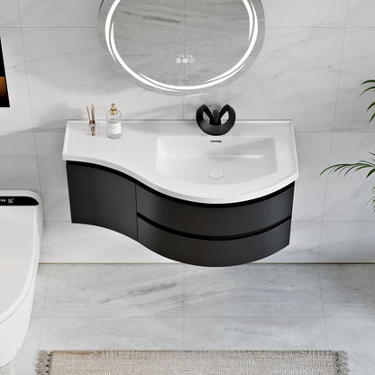 35" Floating Single Curved Bathroom Vanity with Sink & Storage