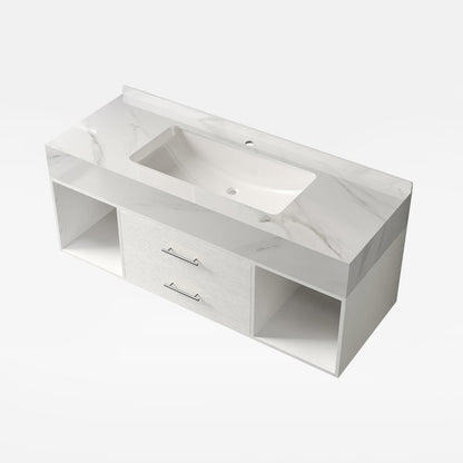 Modern 35.4" Floating Single Bathroom Vanity with Sink, Sintered Stone Top