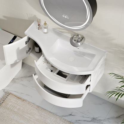 35" Floating Single Curved Bathroom Vanity with Sink & Storage