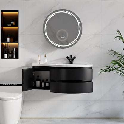 35" Floating Single Curved Bathroom Vanity with Sink & Storage