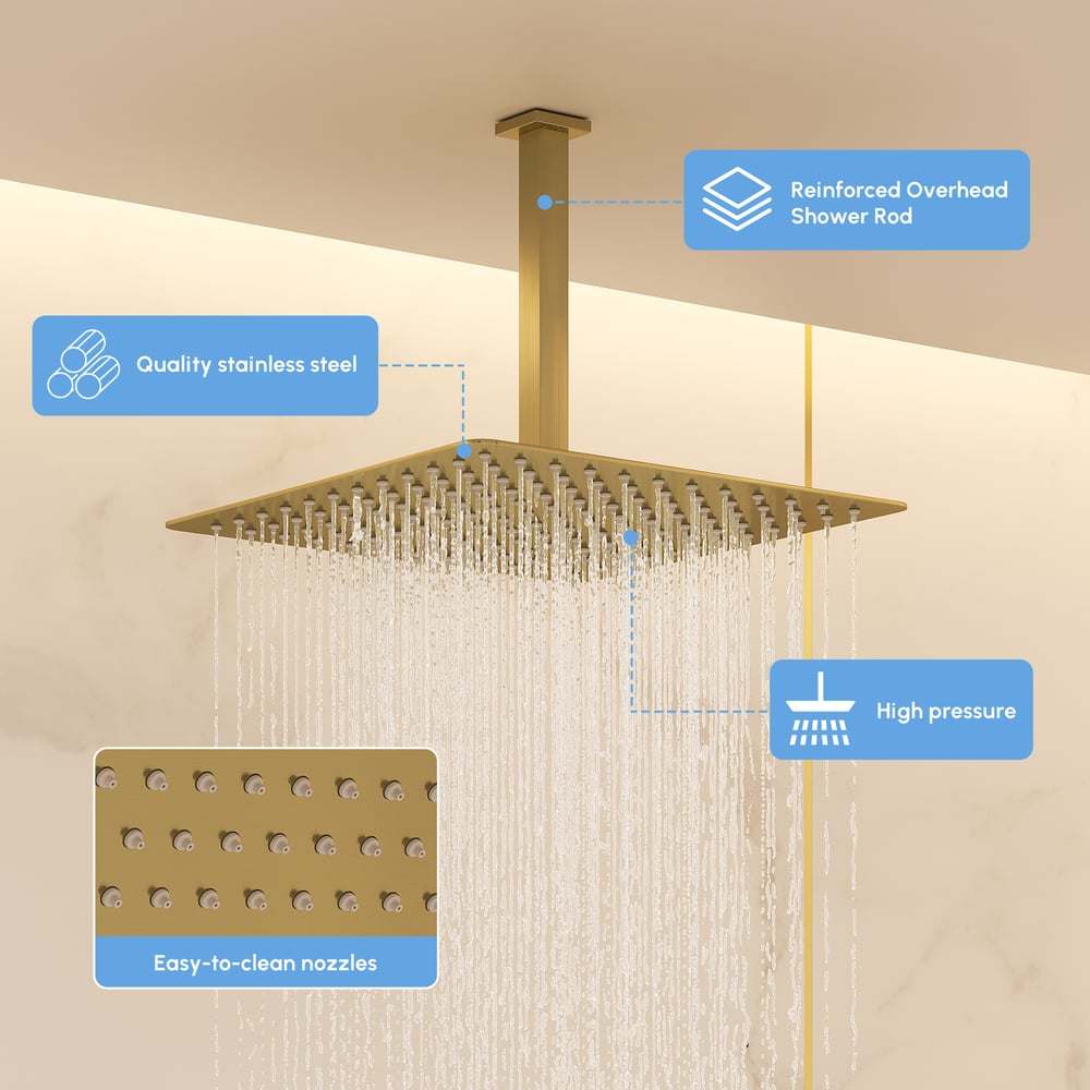 Dual Head Shower System – 12" Ceiling & 8" Wall Shower with Handheld, Solid Brass
