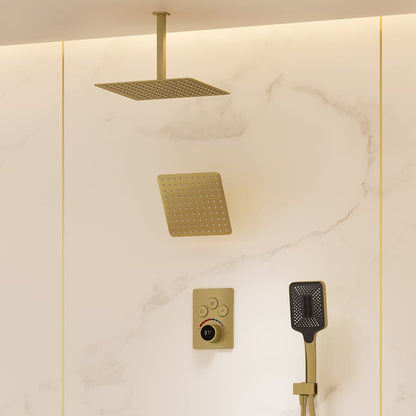 Dual Head Shower System – 12" Ceiling & 8" Wall Shower with Handheld, Solid Brass