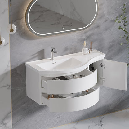 35" Floating Single Curved Bathroom Vanity with Sink & Storage