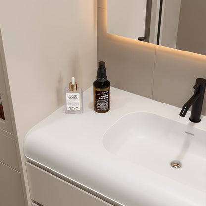 39" Wall Hung Bathroom Vanity White with Ample Storages and Adjustable Light