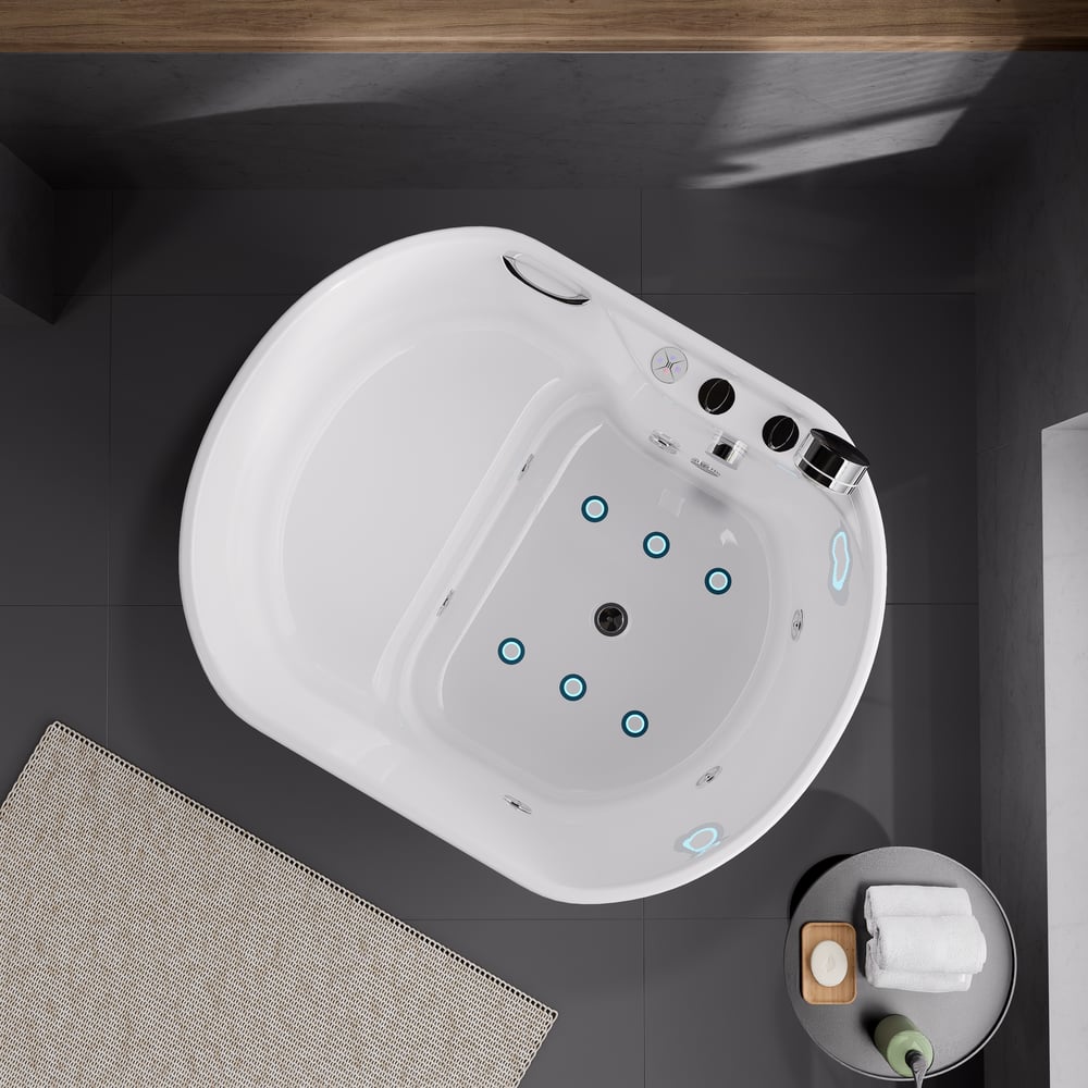 39" Compact Deep Oval Acrylic Whirlpool Bathtub with Massage Jets & Thermostatic Control