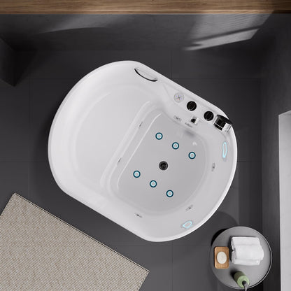 39" Compact Deep Oval Acrylic Whirlpool Bathtub with Massage Jets & Thermostatic Control