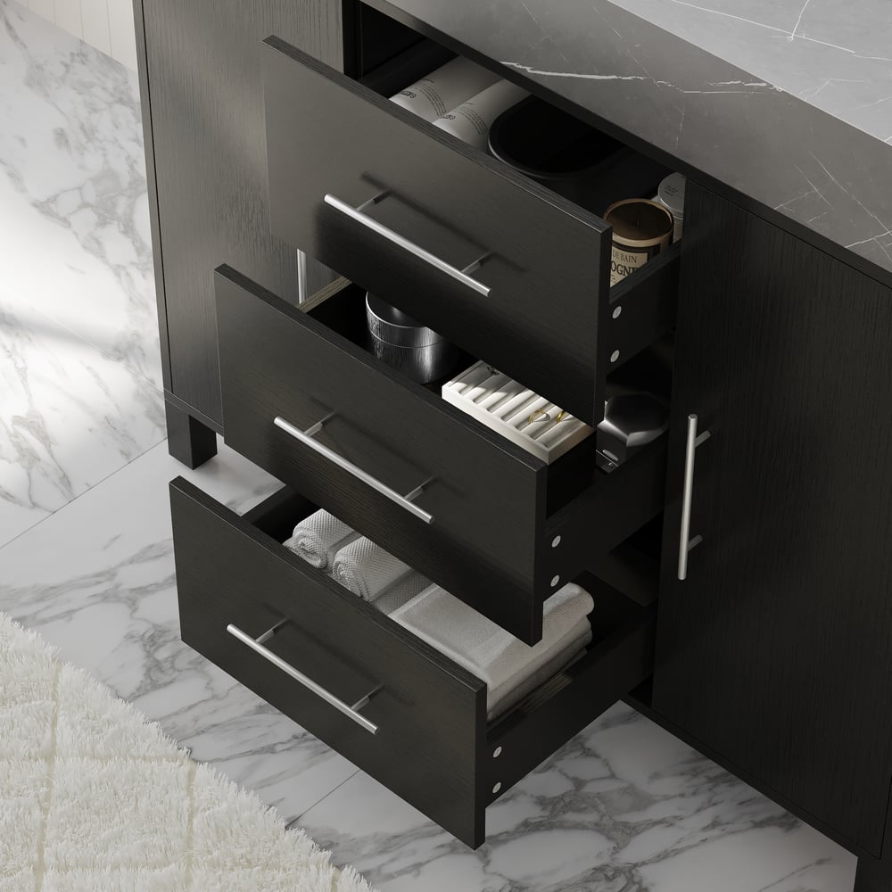39.4" Freestanding Black Bathroom Vanity, Sintered Stone Countertop & Silver Handles