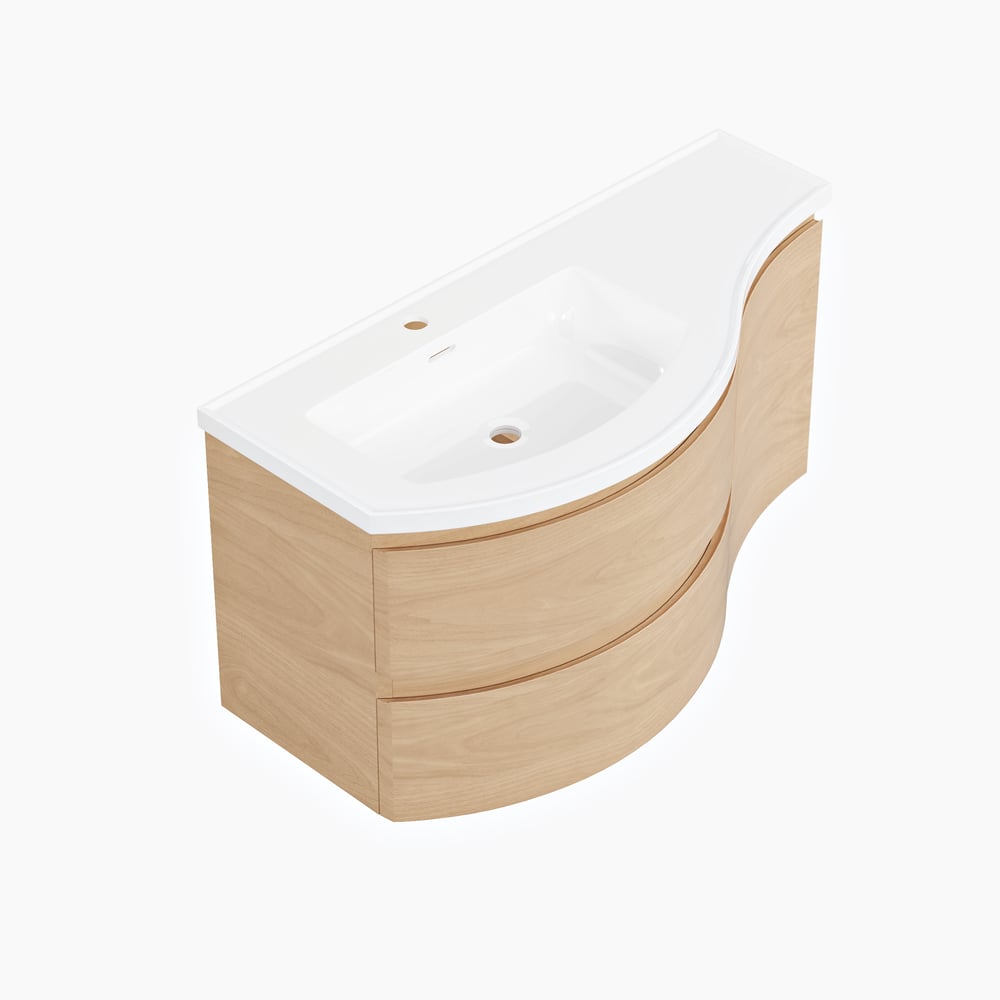 35" Floating Single Curved Bathroom Vanity with Sink & Storage
