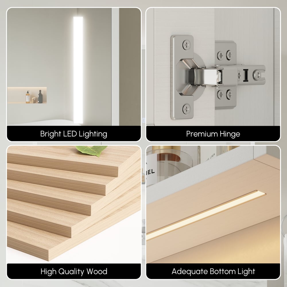 39.4" White Floating Bathroom Vanity Set with LED Medicine Cabinet