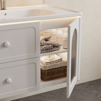 31.5" Modern Floating LED Bathroom Vanity with Ribbed Glass Door & Drawers
