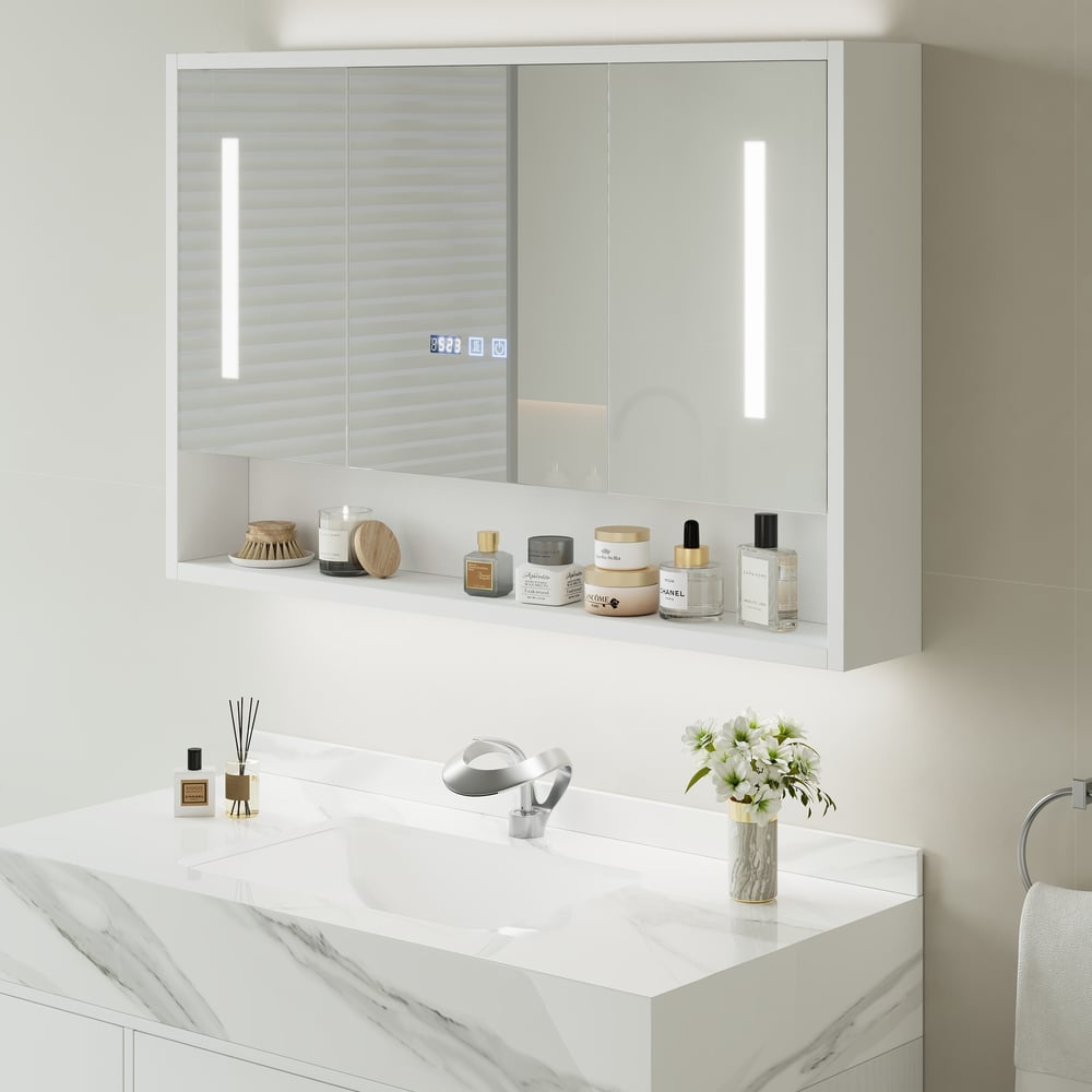 39.4" White Floating Bathroom Vanity Set with LED Medicine Cabinet