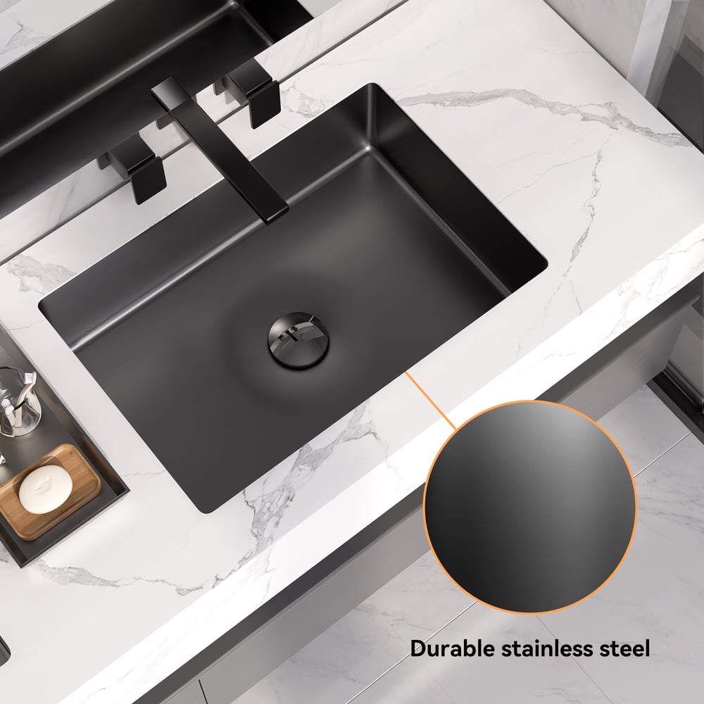 Black Modern Stainless Steel Rectangular Sink Undermount Bathroom Wash Sink