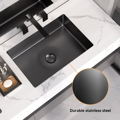 Black Modern Stainless Steel Rectangular Sink Undermount Bathroom Wash Sink