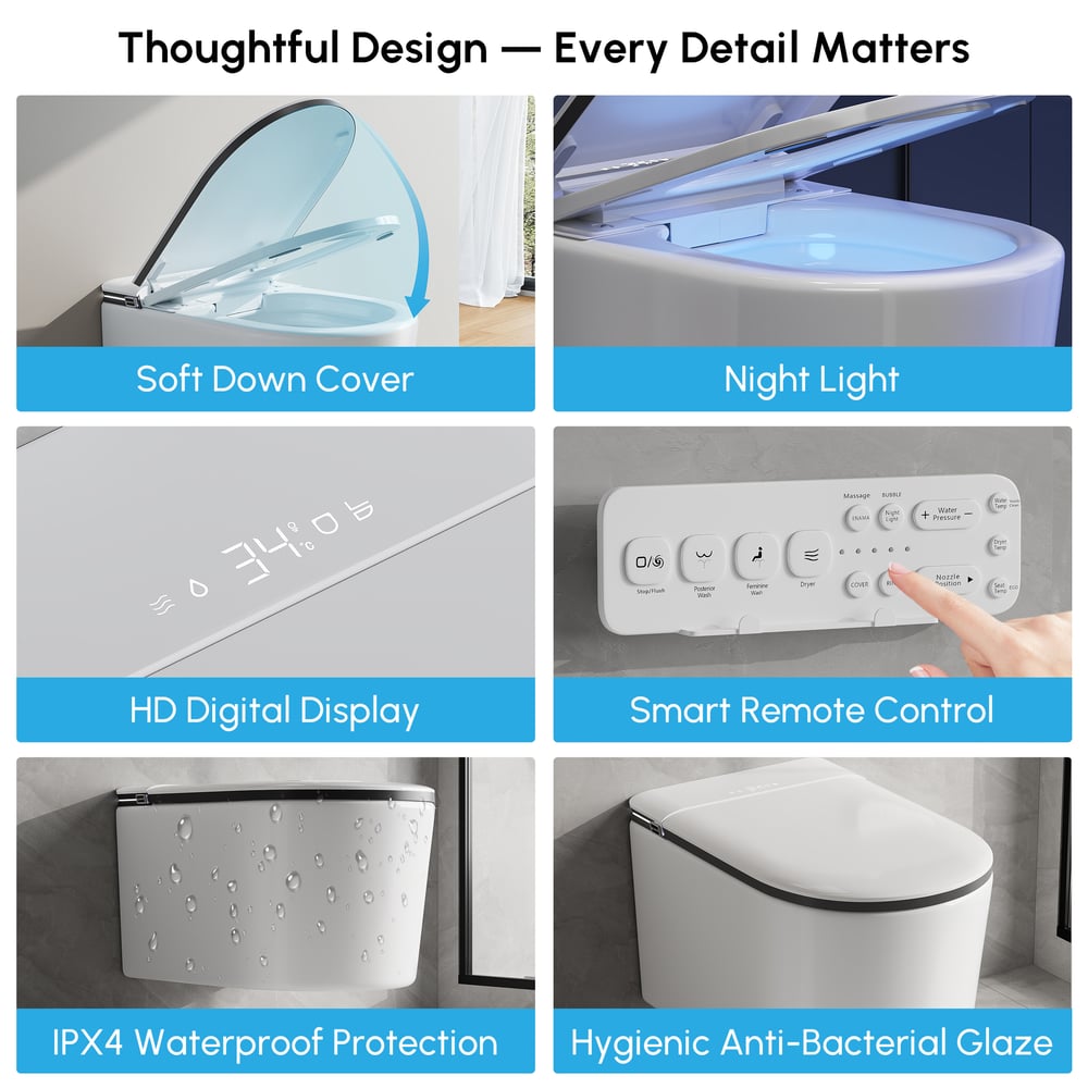 Airloo S6 Wall-Mounted Smart Bidet Toilet with Auto Lid, Aromatherapy