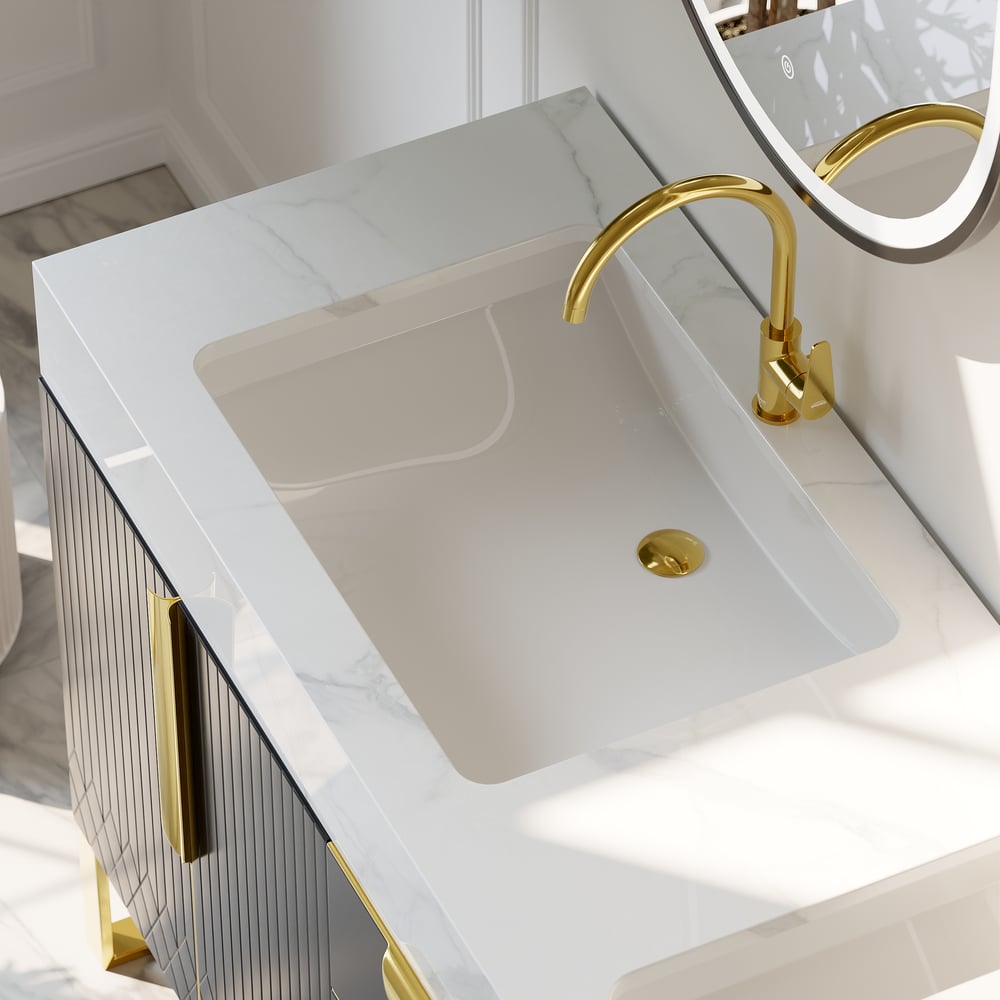 59" Double Sink Freestanding Vanity Set with LED Medicine Cabinet , Storage