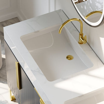 59" Double Sink Freestanding Vanity Set with LED Medicine Cabinet , Storage