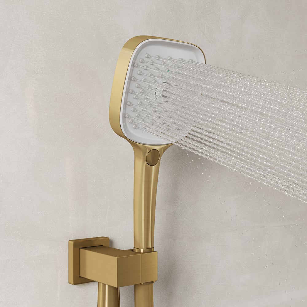 Luxury Gold Thermostatic Shower System with Overhead Rainfall & Handheld Spray