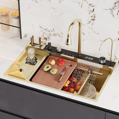 Multi-Function Stainless Steel Kitchen Sink 32.3" × 18.9" with Pull-Out Faucet