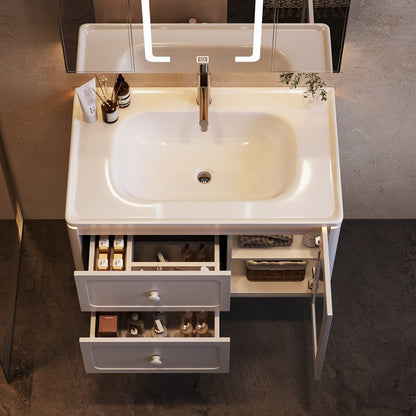 31.5" Modern Floating LED Bathroom Vanity with Ribbed Glass Door & Drawers
