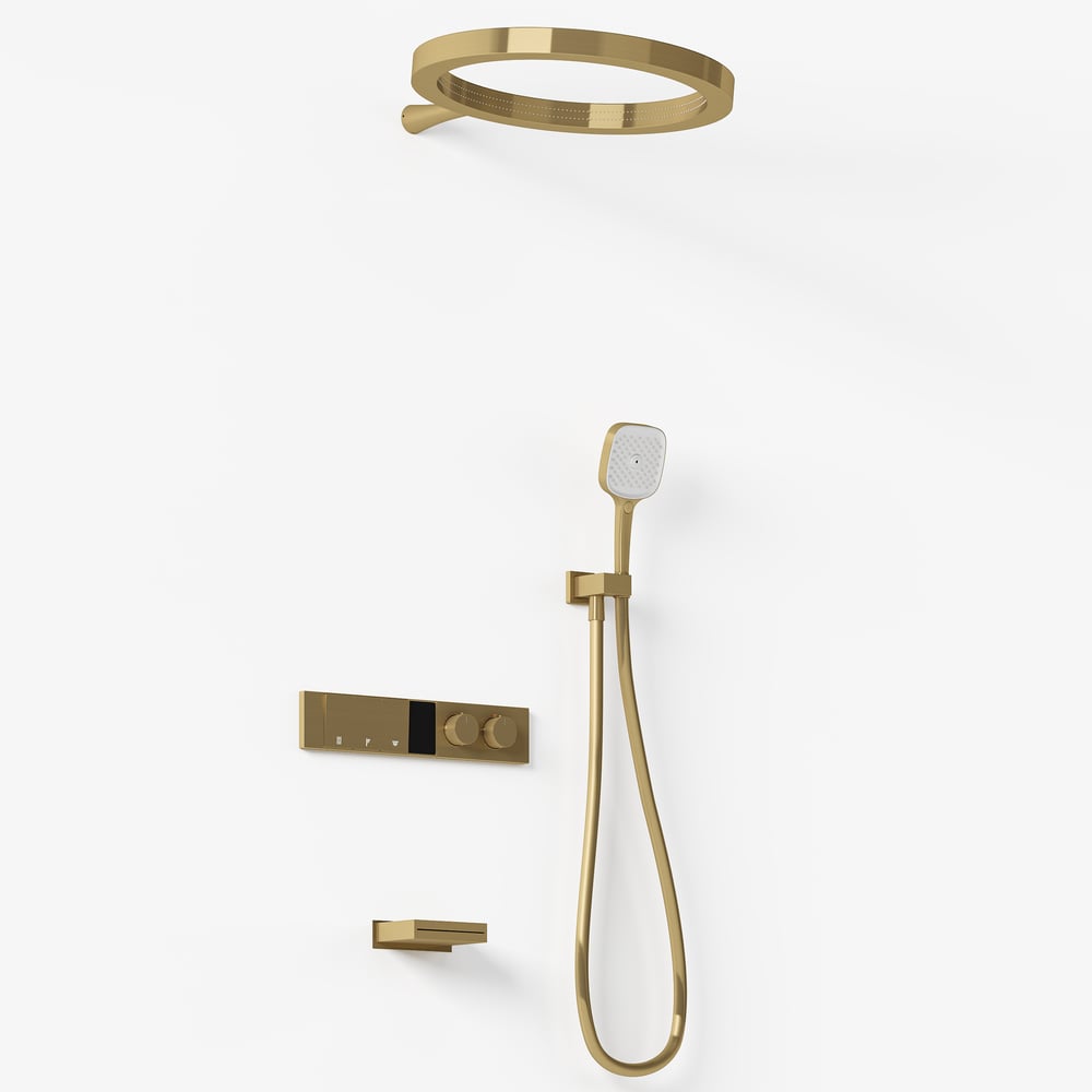 Luxury Gold Thermostatic Shower System with Overhead Rainfall & Handheld Spray