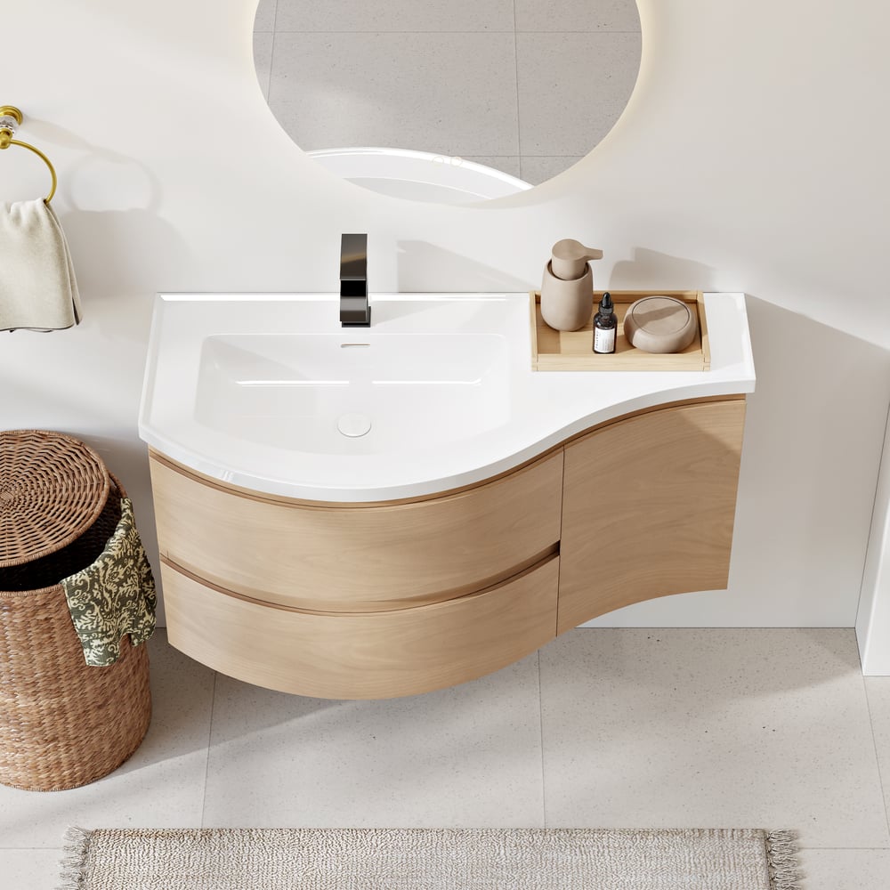 35" Floating Single Curved Bathroom Vanity with Sink & Storage