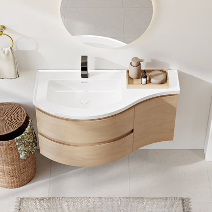 35" Floating Single Curved Bathroom Vanity with Sink & Storage