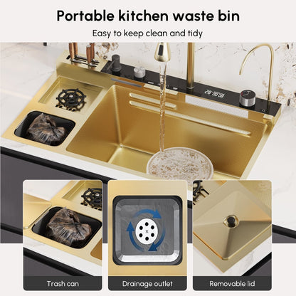 Multi-Function Stainless Steel Kitchen Sink 32.3" × 18.9" with Pull-Out Faucet