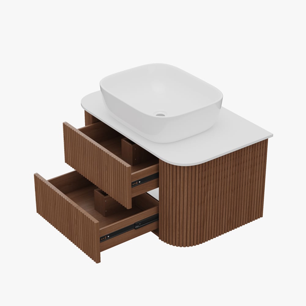 31.5" Fluted Bathroom Vanity Set Walnut Floating Bathroom Vanity with Vessel Sink
