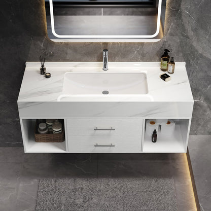 Modern 35.4" Floating Single Bathroom Vanity with Sink, Sintered Stone Top
