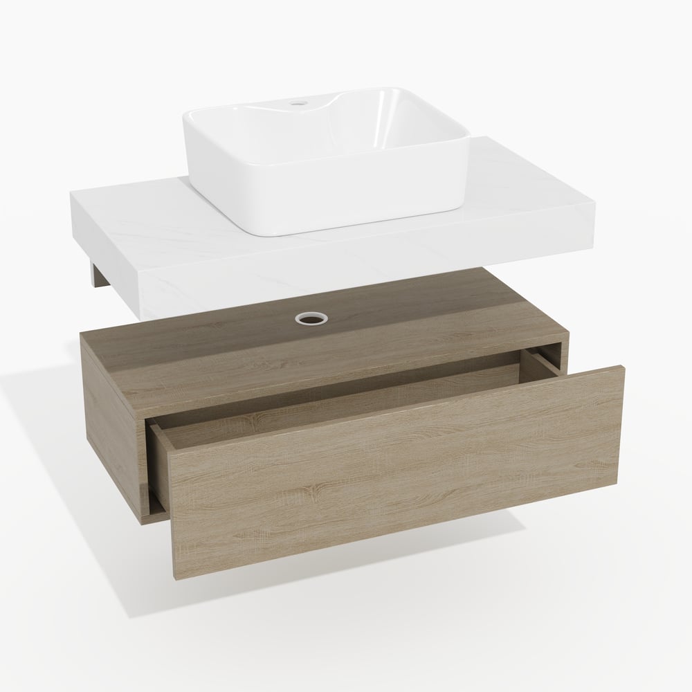 Modena 35.4"Floating Single Bathroom Vanity with Sink, Sintered Stone Top