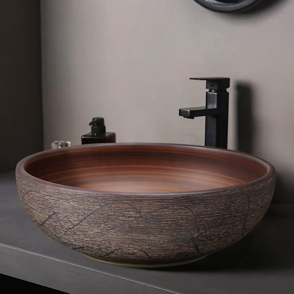 15.7" Ceramic Round Bathroom Vessel Sink Retro Washbasin