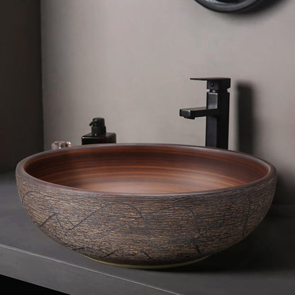 15.7" Ceramic Round Bathroom Vessel Sink Retro Washbasin