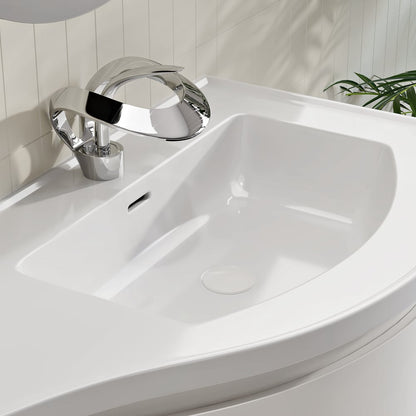 35" Floating Single Curved Bathroom Vanity with Sink & Storage