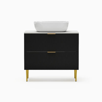 31.5'' Black Single Fluted Bathroom Vanity with Vessel Sink and 2 Drawers