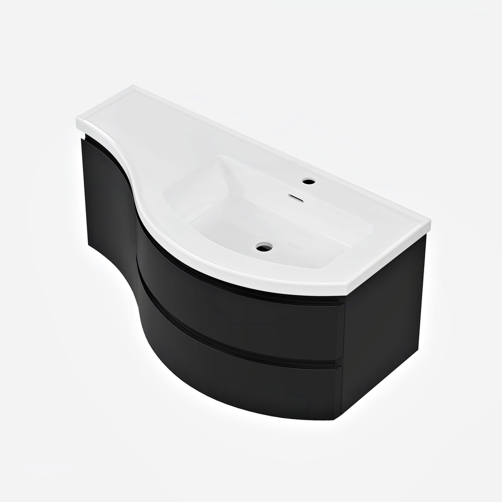 35" Floating Single Curved Bathroom Vanity with Sink & Storage