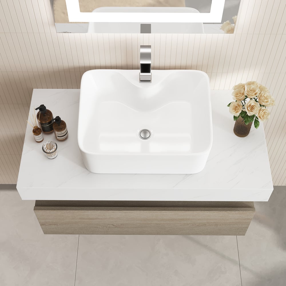 Modena 35.4"Floating Single Bathroom Vanity with Sink, Sintered Stone Top