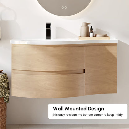 35" Floating Single Curved Bathroom Vanity with Sink & Storage