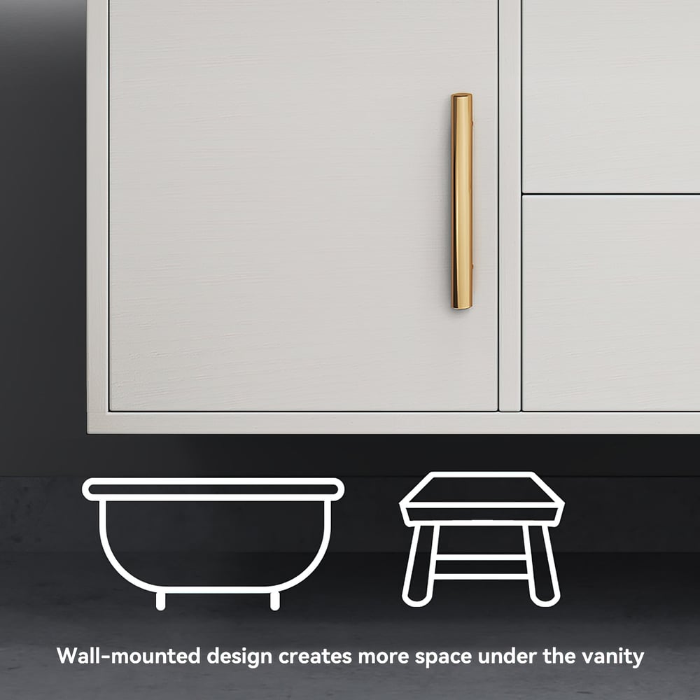 Modern 39" White Floating Single Bathroom Vanity with Sintered Stone Top and Sink