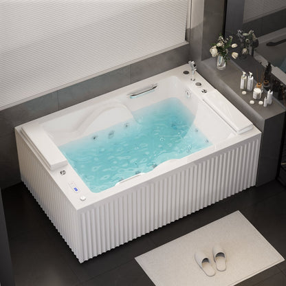 67" 2-Person Whirlpool Bathtub with  33 Massage Jets & 2 LED Waterfall Pillow & Thermostatic Control