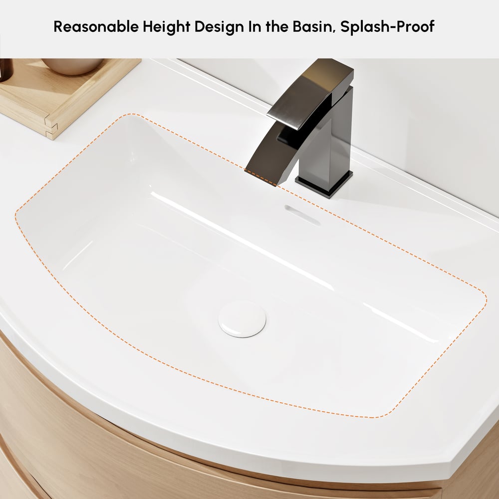35" Floating Single Curved Bathroom Vanity with Sink & Storage