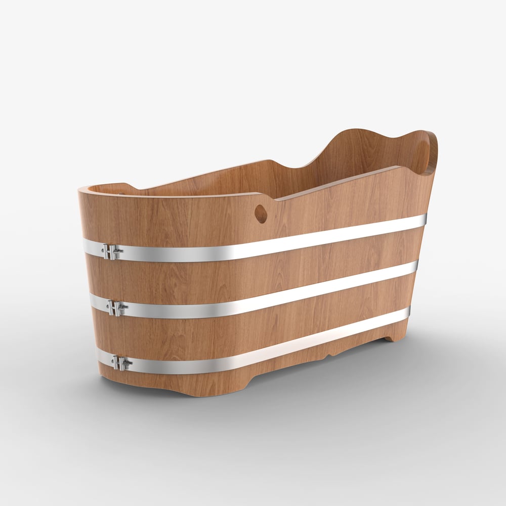 59" Japanese Modern Oval Freestanding Oak Wood Soaking Bathtub Natural